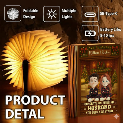 Congrats My Husband Personalized Book Lamp - A unique, custom gift for a special husband.