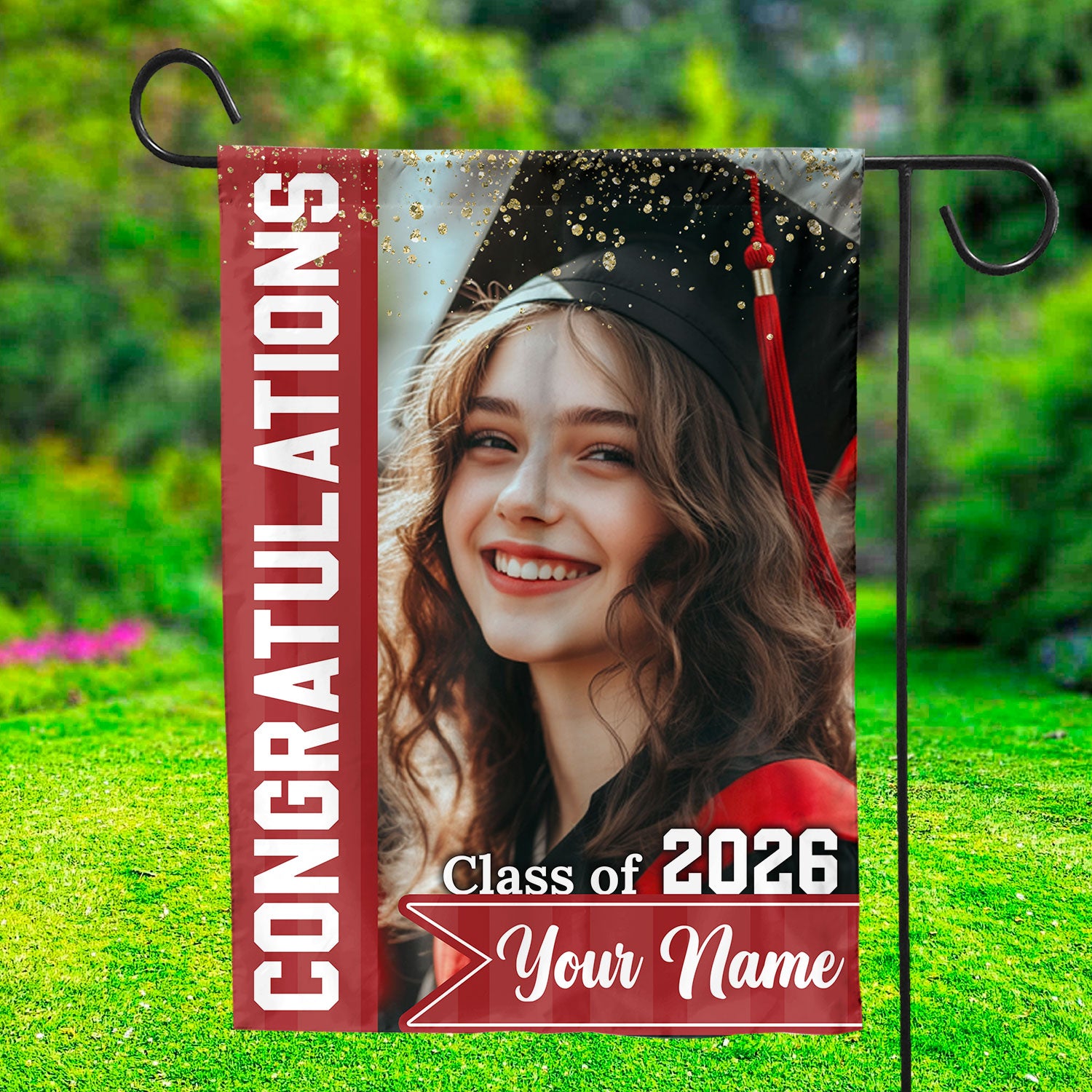 Personalized Graduation Garden Flag - Class of 2026 photo graduation flag.
