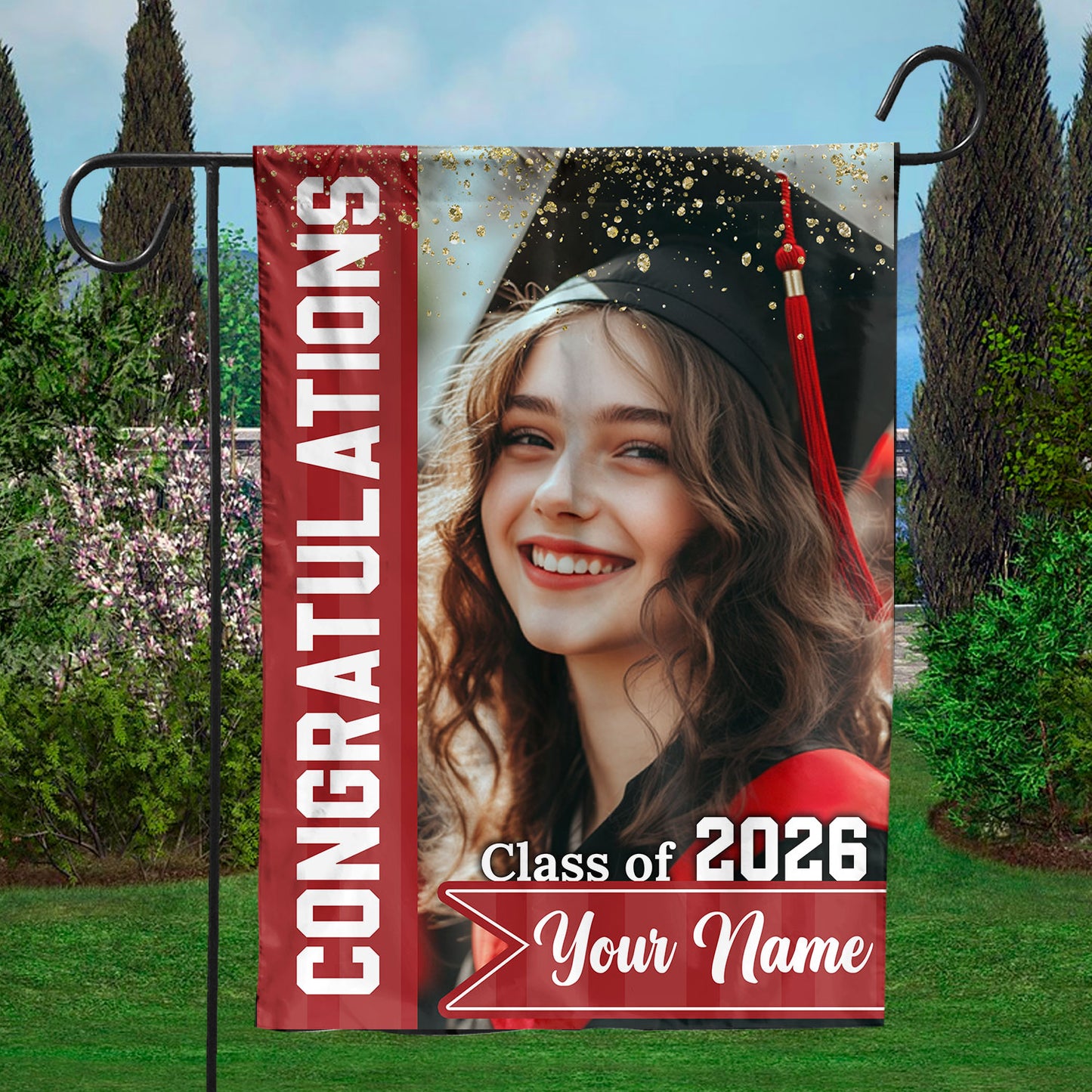 Personalized Graduation Garden Flag - Class of 2026 photo graduation flag.