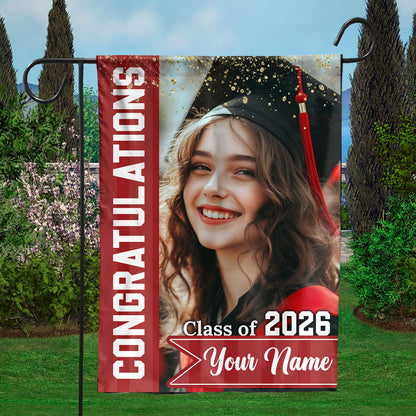 Personalized Graduation Garden Flag - Class of 2026 photo graduation flag.