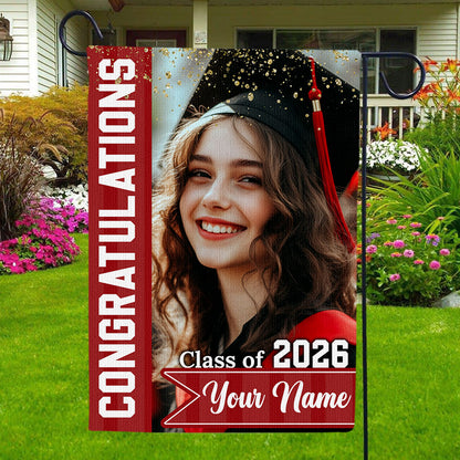 Personalized Graduation Garden Flag - Class of 2026 photo graduation flag.