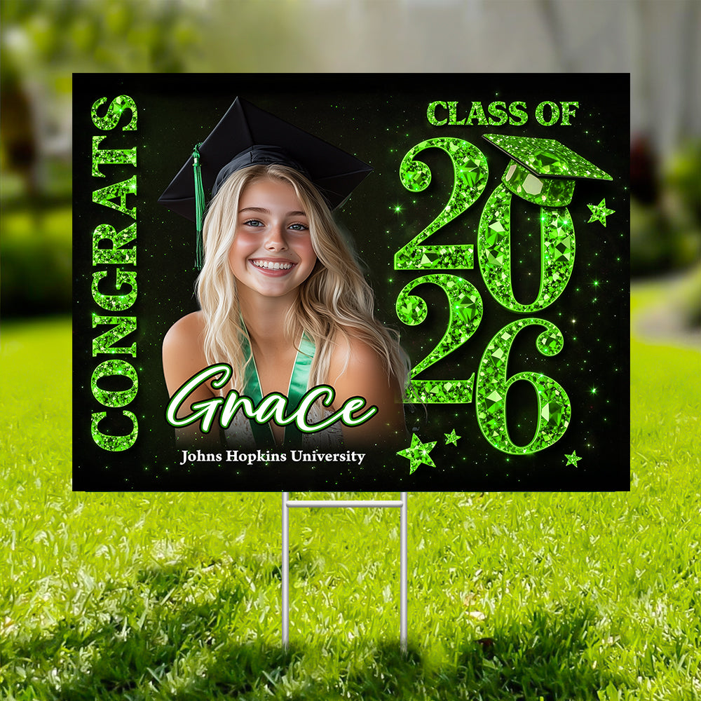 Congrats Senior 2026 lawn sign, personalized graduation yarn decoration.