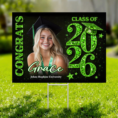 Congrats Senior 2026 lawn sign, personalized graduation yarn decoration.
