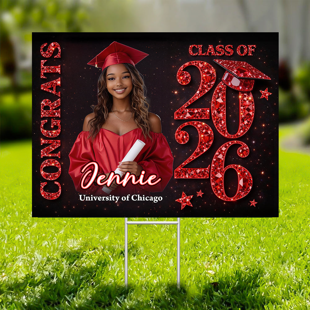 Congrats Senior 2026 lawn sign, personalized graduation yarn decoration.