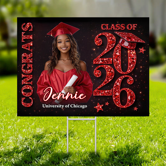 Congrats Senior 2026 lawn sign, personalized graduation yarn decoration.