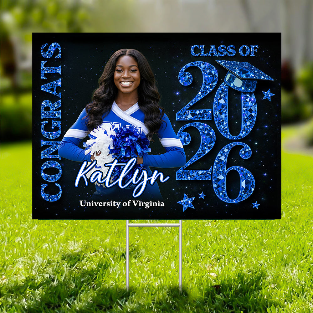 Congrats Senior 2026 lawn sign, personalized graduation yarn decoration.