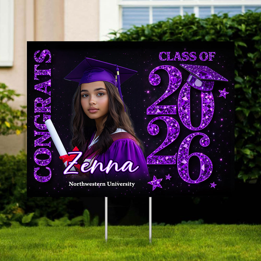 Congrats Senior 2026 lawn sign, personalized graduation yarn decoration.