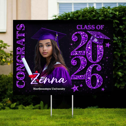 Congrats Senior 2026 lawn sign, personalized graduation yarn decoration.
