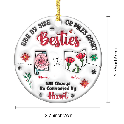 Personalized "Connected by Heart" ceramic ornament, custom Christmas gift for family.