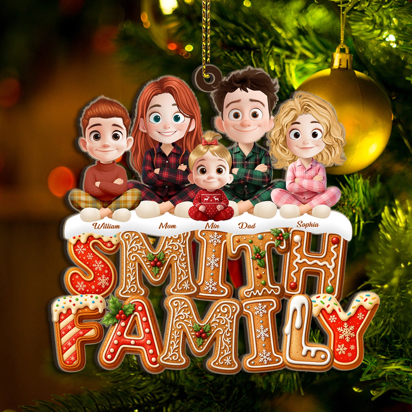 Custom "Cookies Family" wood Christmas ornament, personalized with names.