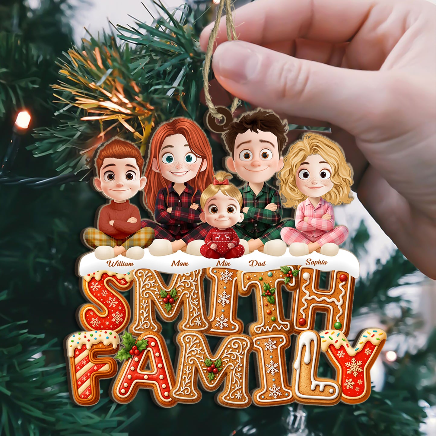 Custom "Cookies Family" wood Christmas ornament, personalized with names.