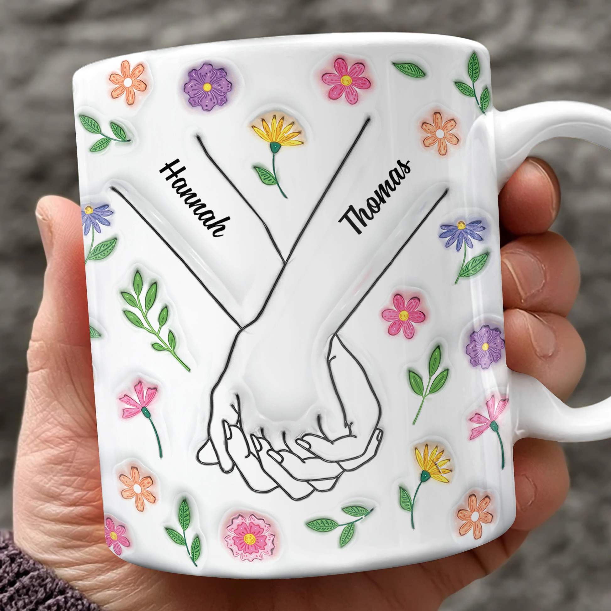 Personalized Couple Mug with 3D effect, custom coffee mug gift for anniversaries and loved ones.