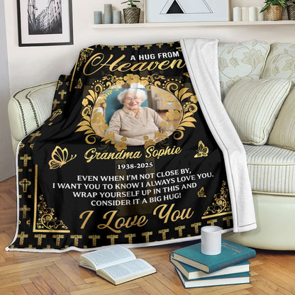 Personalized memorial blanket with cross design; a comforting sympathy gift.