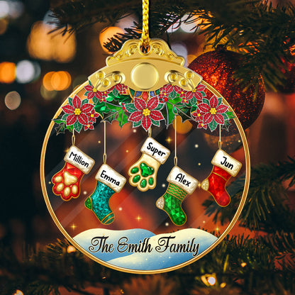 Personalized crystal family ornament with silver and gold cap. A beautiful, custom glass ornament for the holidays.