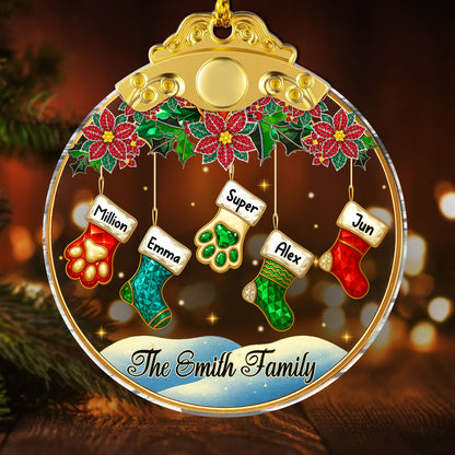 Personalized crystal family ornament with silver and gold cap. A beautiful, custom glass ornament for the holidays.