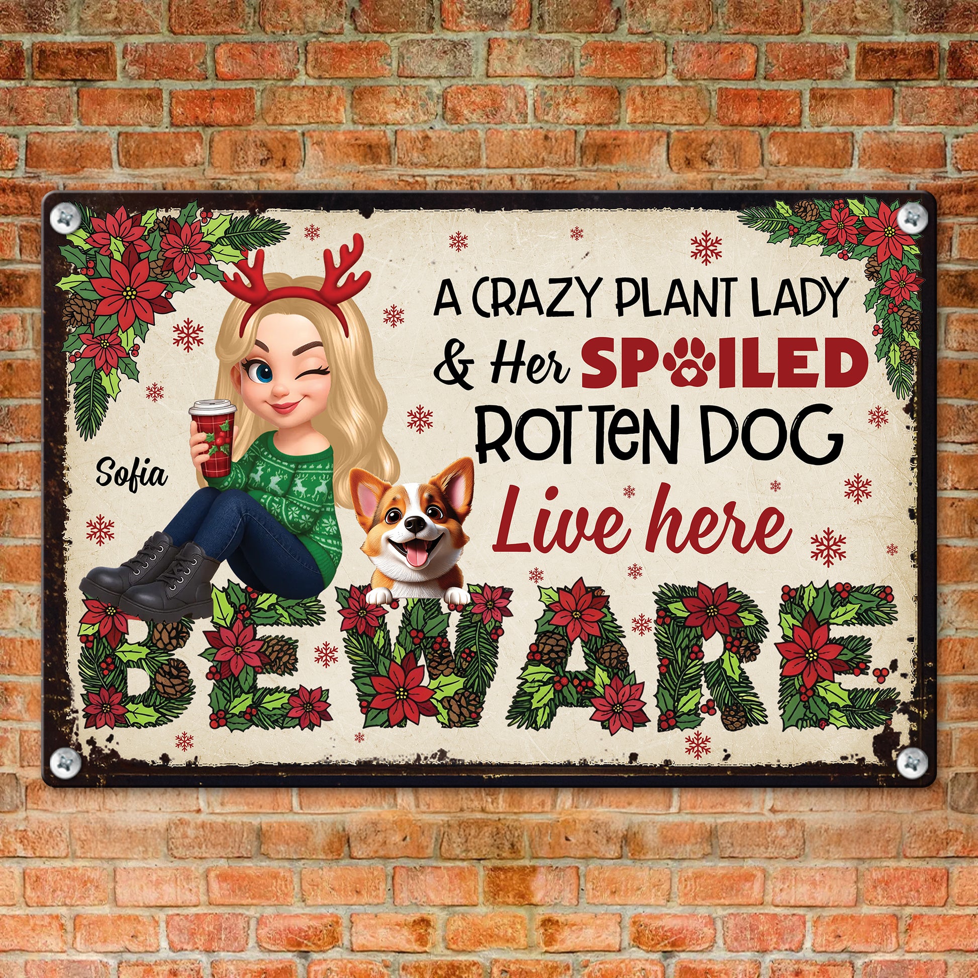 Personalized "Crazy Plant Lady" metal sign, custom name decoration for plant lovers.