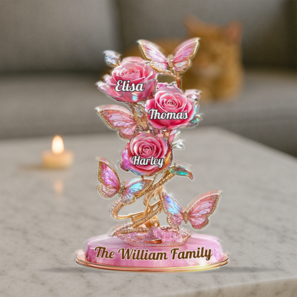 Custom Family Roses Acrylic Block Plaque - Personalized family figure with roses.