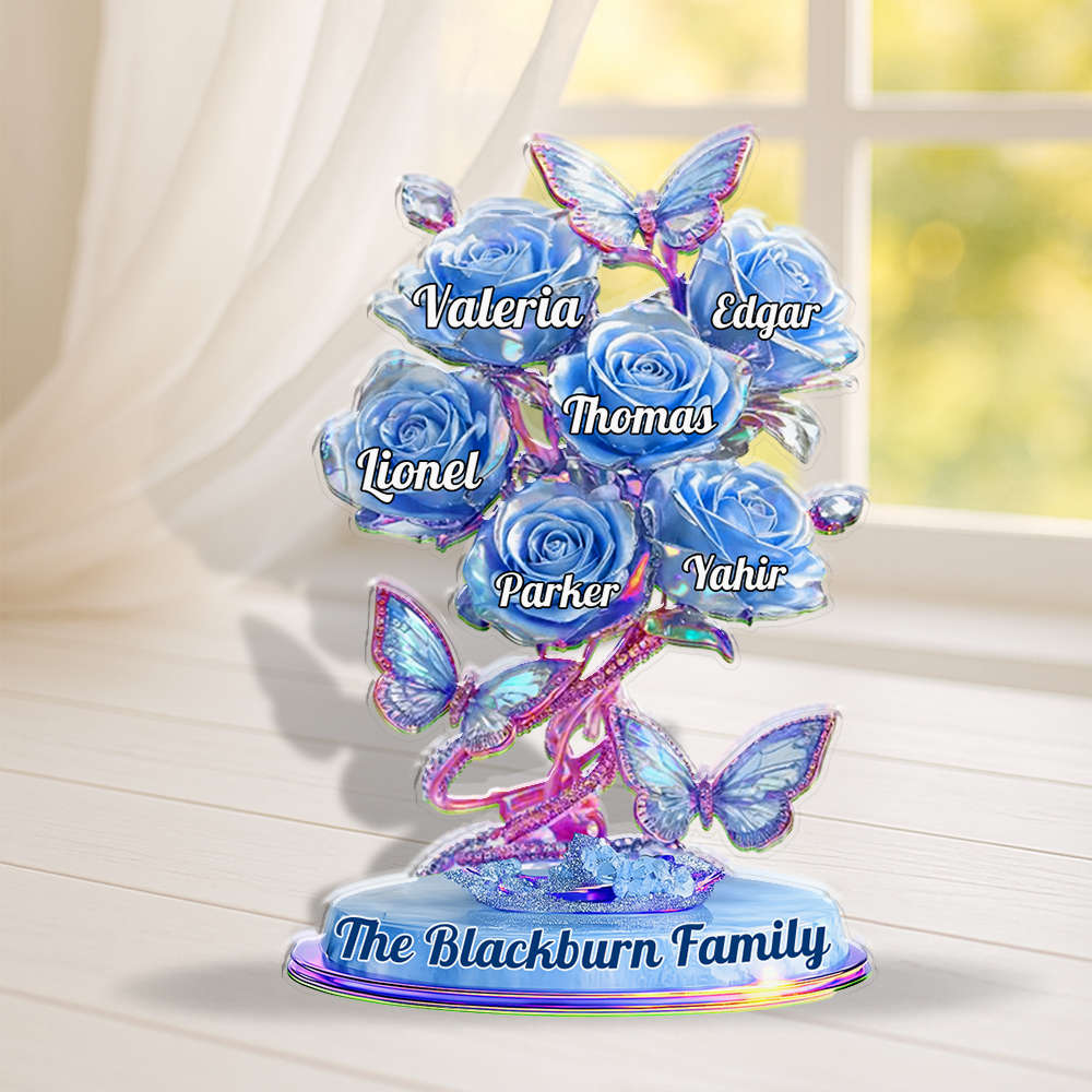 Custom Family Roses Acrylic Block Plaque - Personalized family figure with roses.