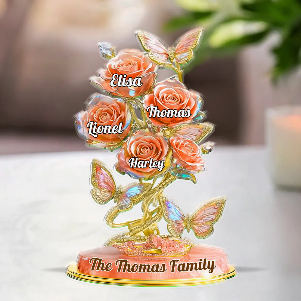 Custom Family Roses Acrylic Block Plaque - Personalized family figure with roses.