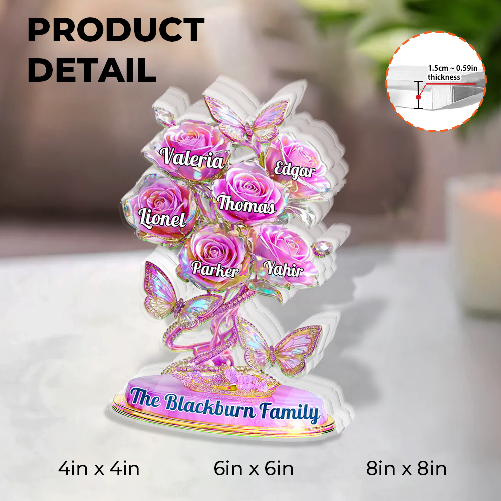 Custom Family Roses Acrylic Block Plaque - Personalized family figure with roses.
