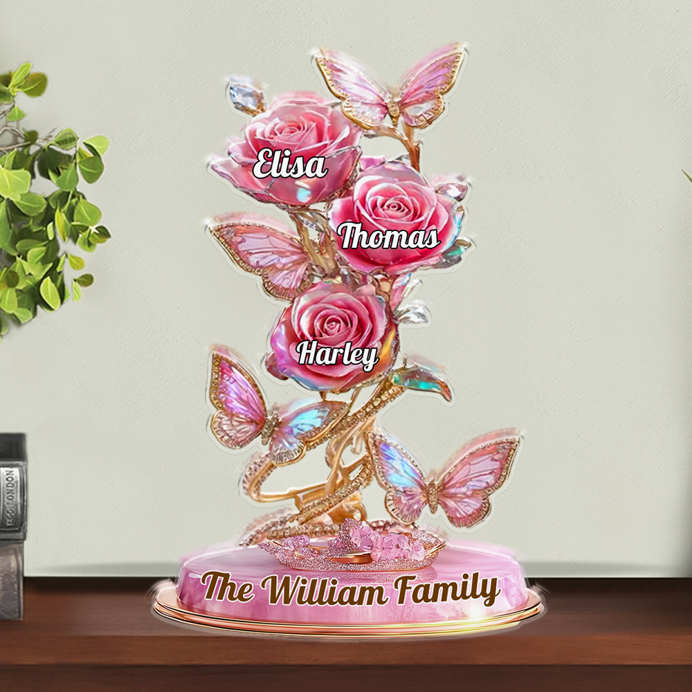 Custom Family Roses Acrylic Block Plaque - Personalized family figure with roses.
