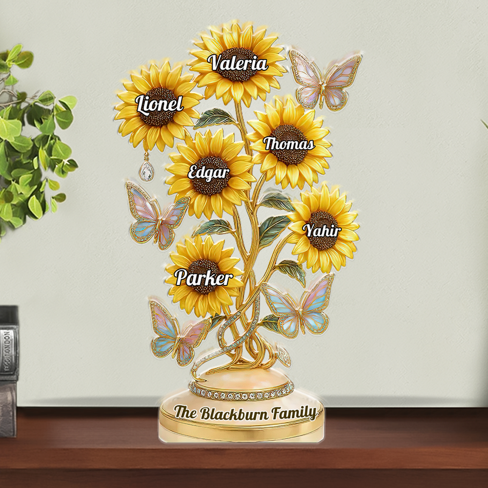 Custom Family Sunflower Acrylic Plaque: Personalized figure gift with sunflowers for loved ones.