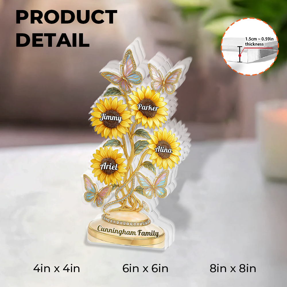 Custom Family Sunflower Acrylic Plaque: Personalized figure gift with sunflowers for loved ones.