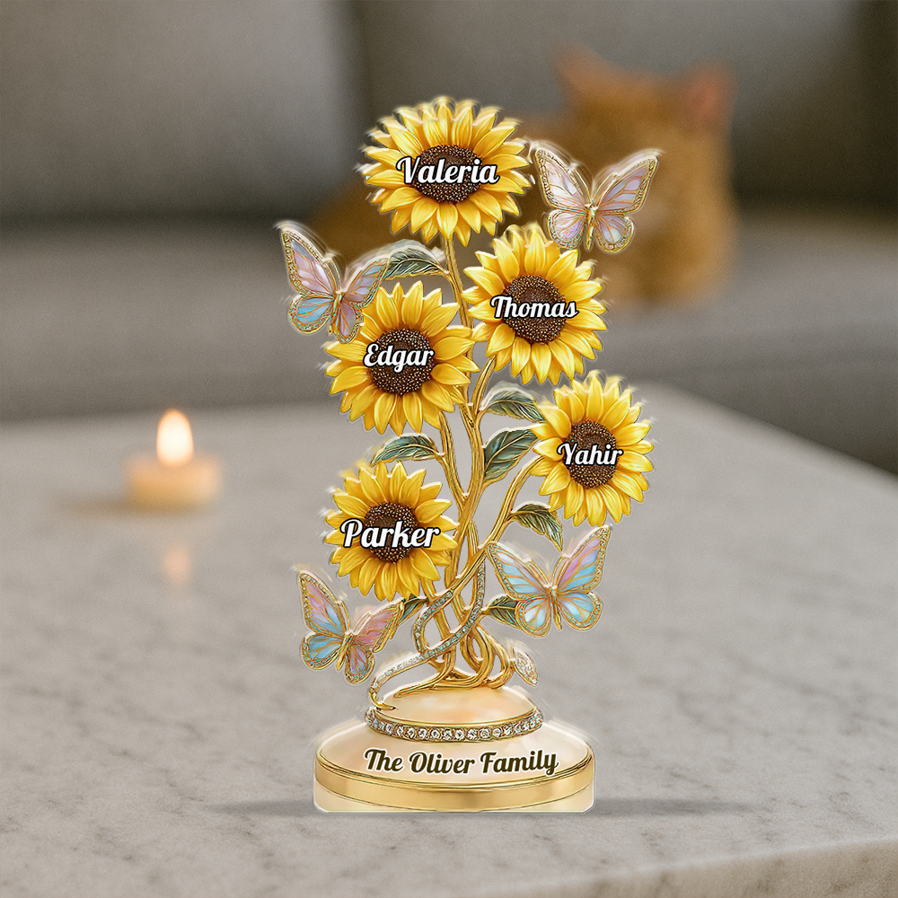 Custom Family Sunflower Acrylic Plaque: Personalized figure gift with sunflowers for loved ones.