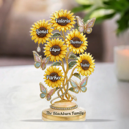 Custom Family Sunflower Acrylic Plaque: Personalized figure gift with sunflowers for loved ones.