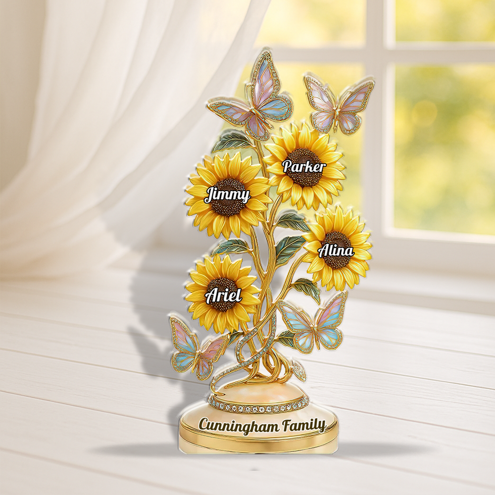 Custom Family Sunflower Acrylic Plaque: Personalized figure gift with sunflowers for loved ones.