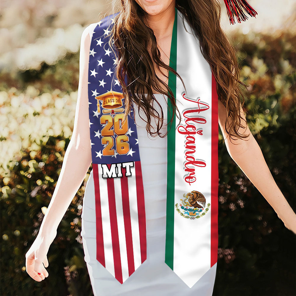 Custom Flags Class of 2026 Stoles Sash - Personalized Gift For Graduation - Senior Gift