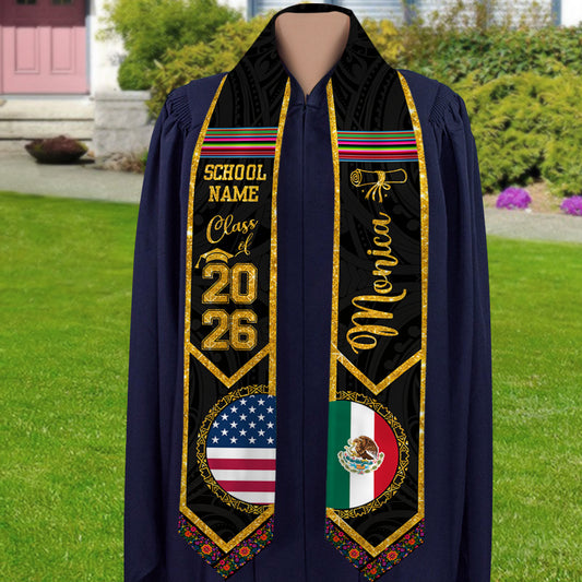 Custom Flags Glitter Class of 2026 Stoles Sash - Personalized Gift For Graduation - Senior Gift