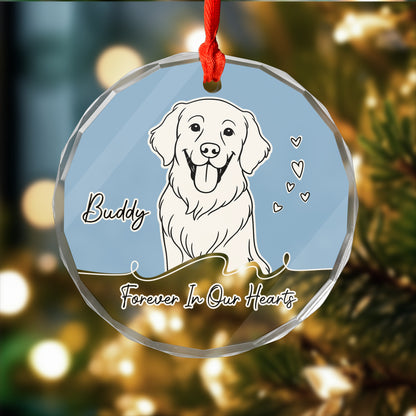 Personalized glass ornament featuring custom line art of a dog and cat, a unique Christmas gift.