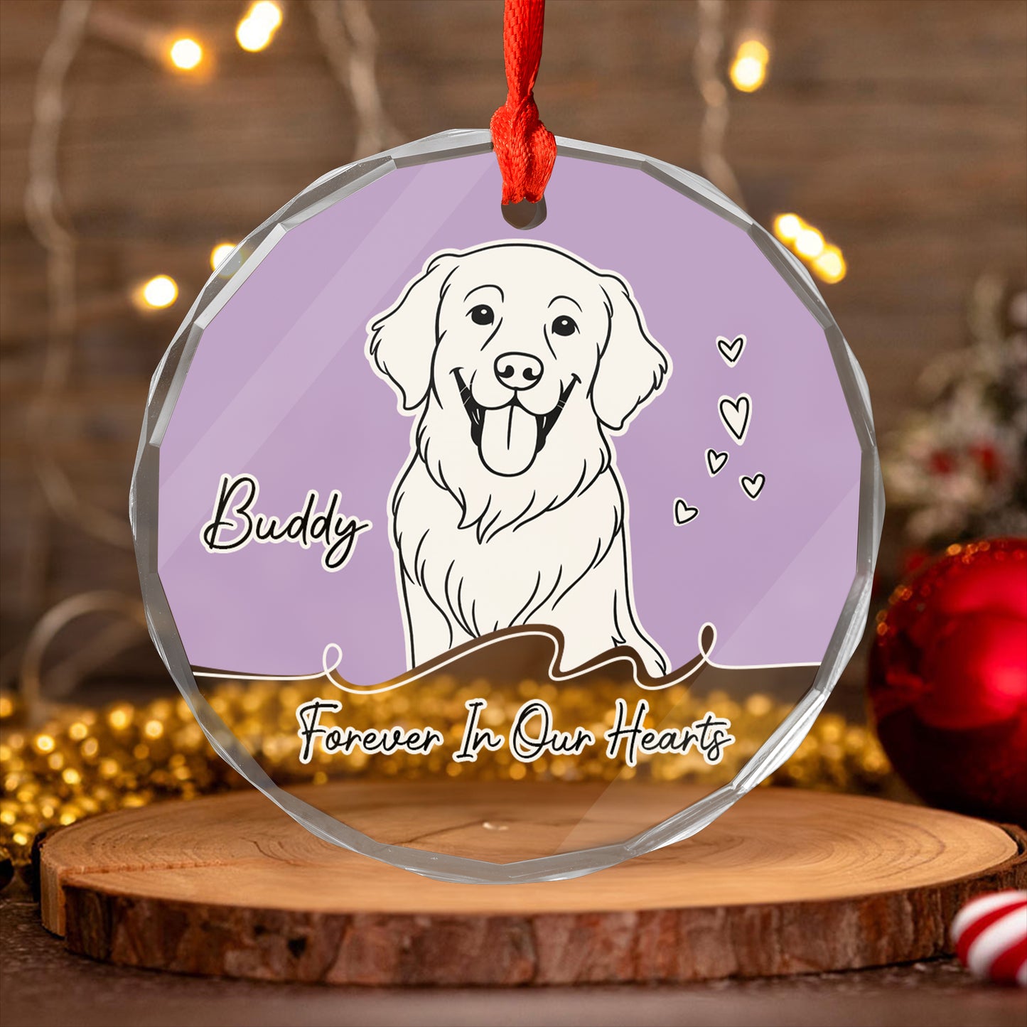 Personalized glass ornament featuring custom line art of a dog and cat, a unique Christmas gift.