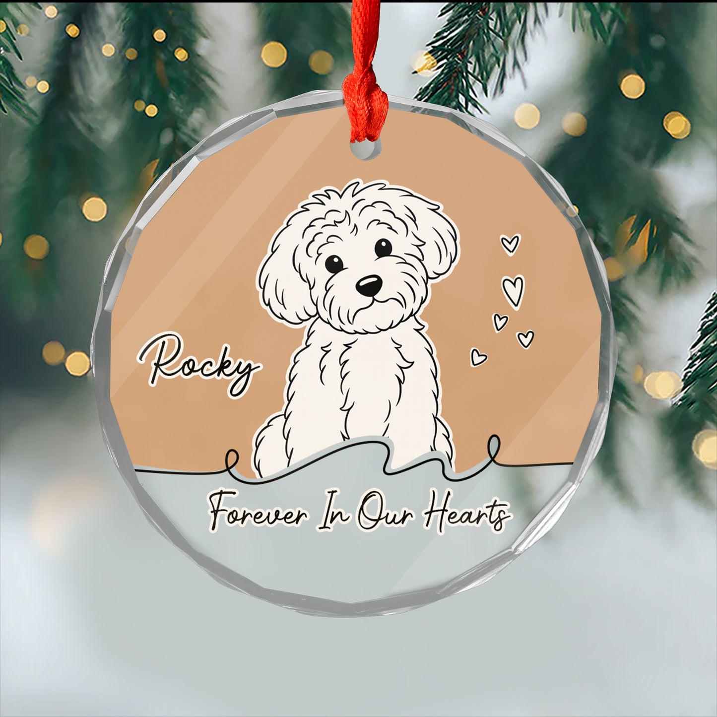Personalized glass ornament featuring custom line art of a dog and cat, a unique Christmas gift.