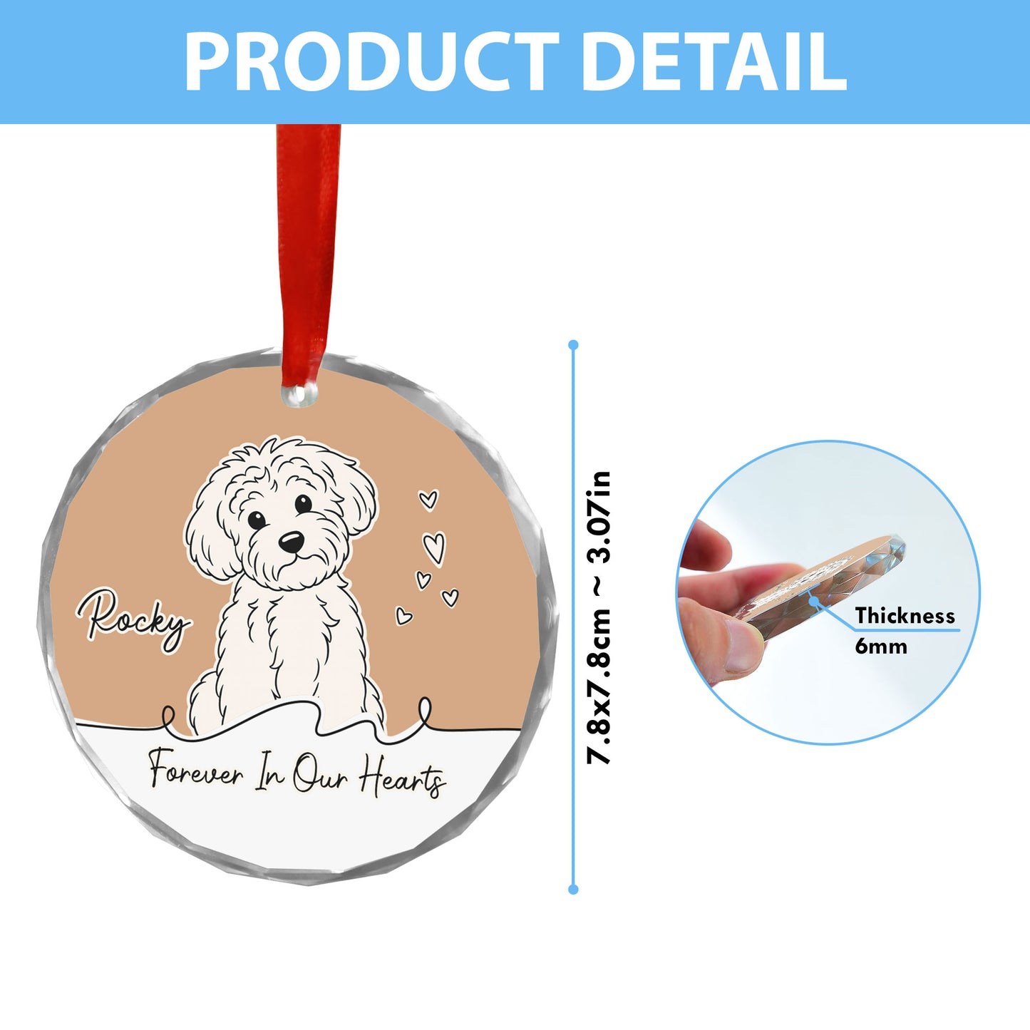 Personalized glass ornament featuring custom line art of a dog and cat, a unique Christmas gift.