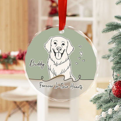 Personalized glass ornament featuring custom line art of a dog and cat, a unique Christmas gift.