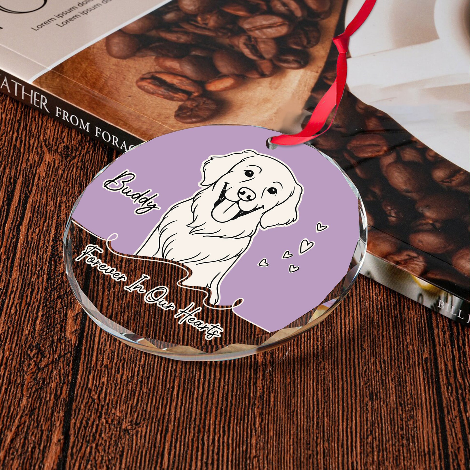 Personalized glass ornament featuring custom line art of a dog and cat, a unique Christmas gift.