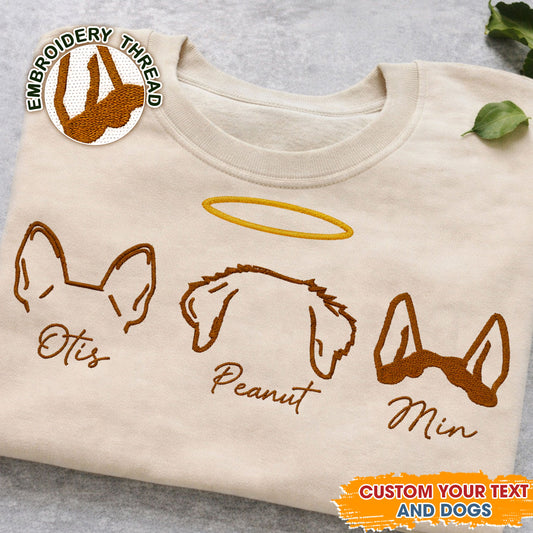 Custom line embroidered memorial pet crewneck sweatshirt.