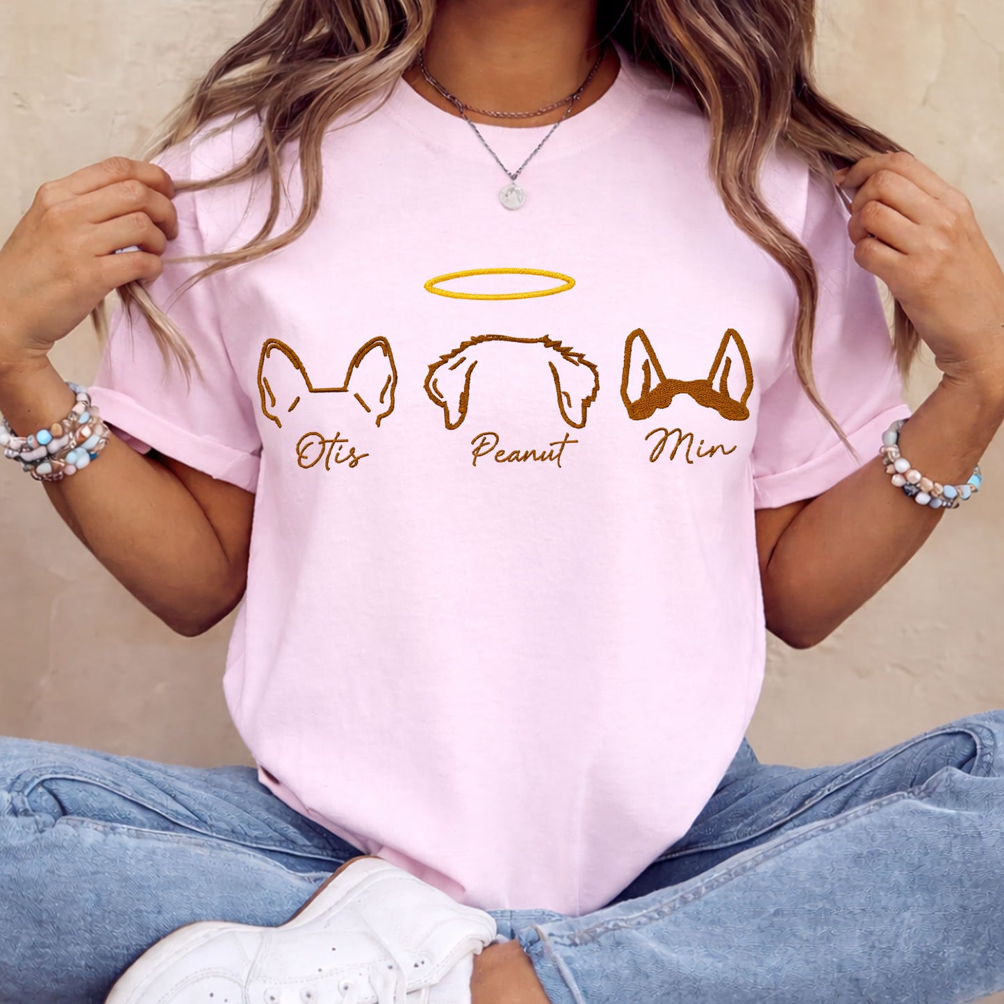 Custom line embroidered memorial pet crewneck sweatshirt.