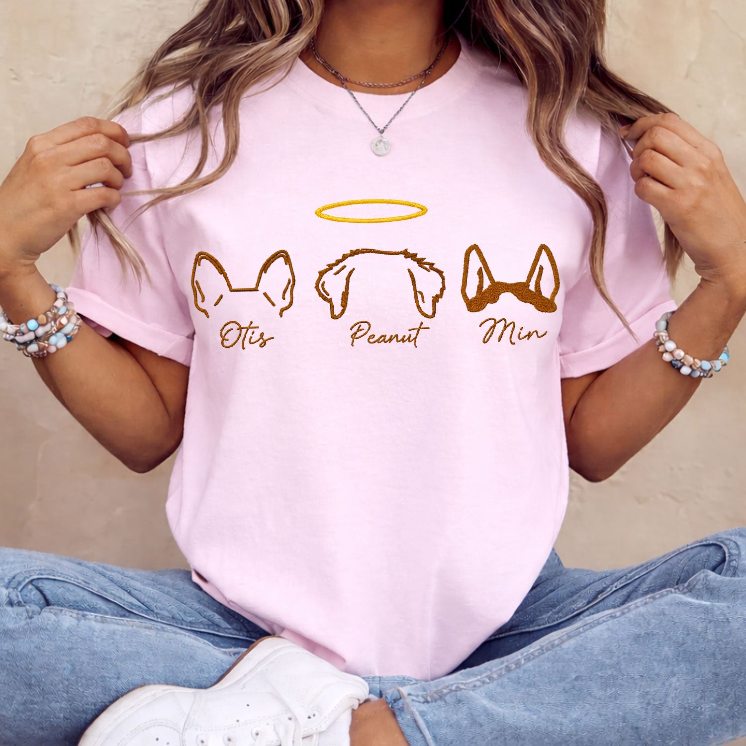 Custom line embroidered memorial pet crewneck sweatshirt.