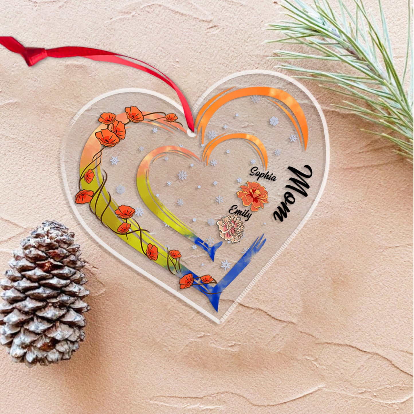 Custom Name Mom Ornament Hologram, personalized gift for mothers with a unique, reflective finish.