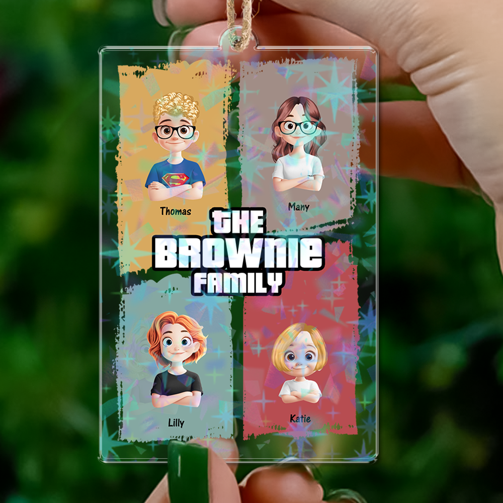 Custom Our Family Hologram Ornament - Unique personalized family Christmas decoration.