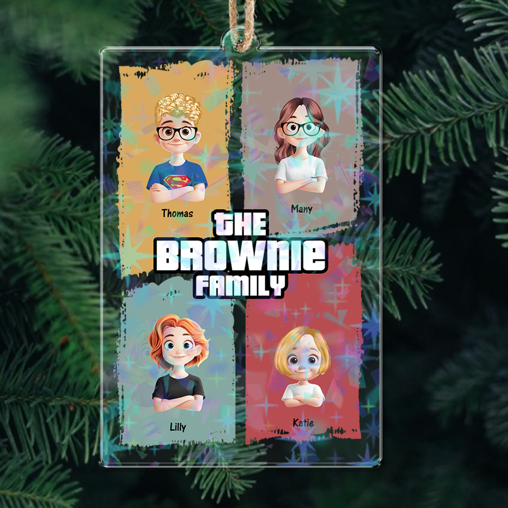 Custom Our Family Hologram Ornament - Unique personalized family Christmas decoration.