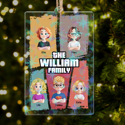 Custom Our Family Hologram Ornament - Unique personalized family Christmas decoration.