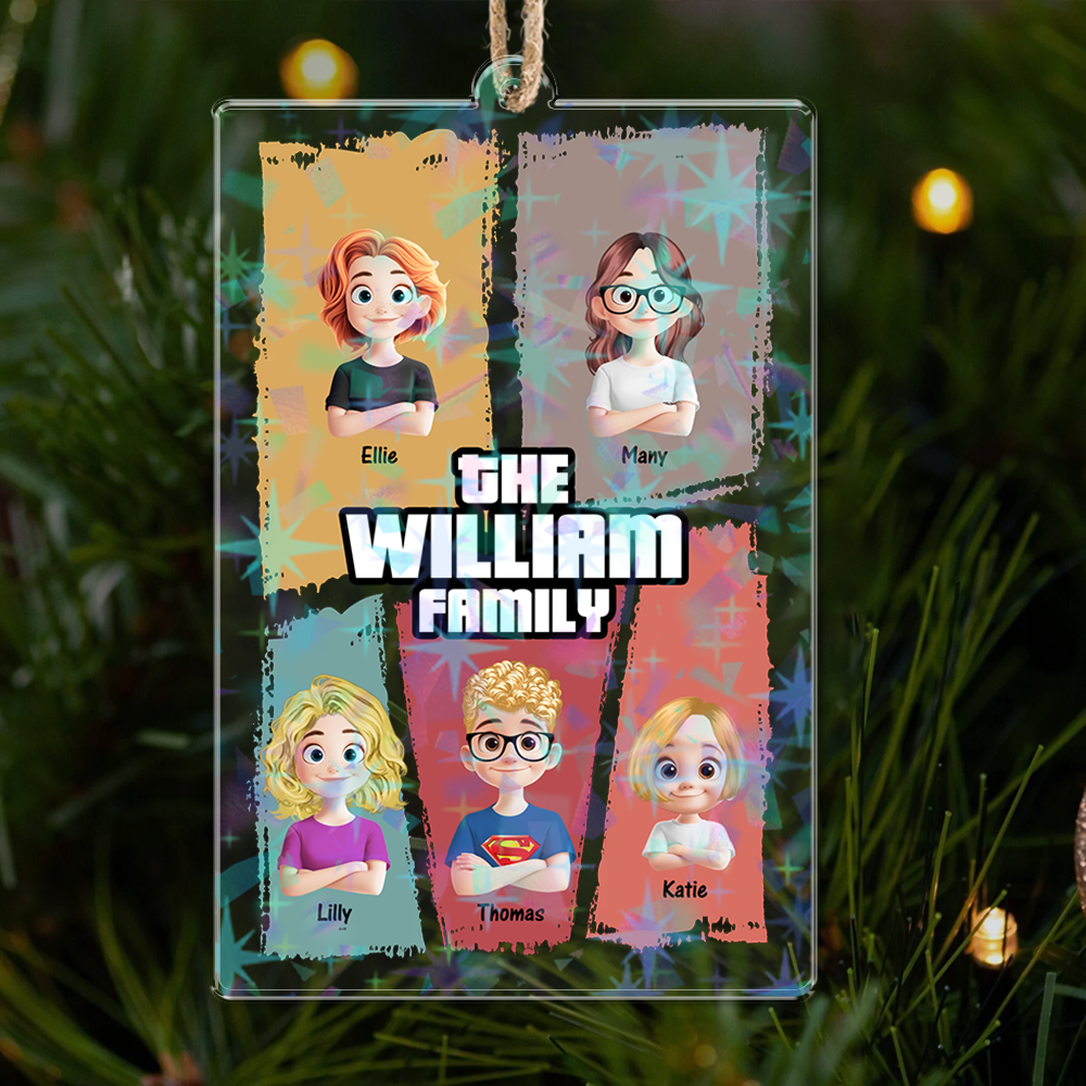 Custom Our Family Hologram Ornament - Unique personalized family Christmas decoration.