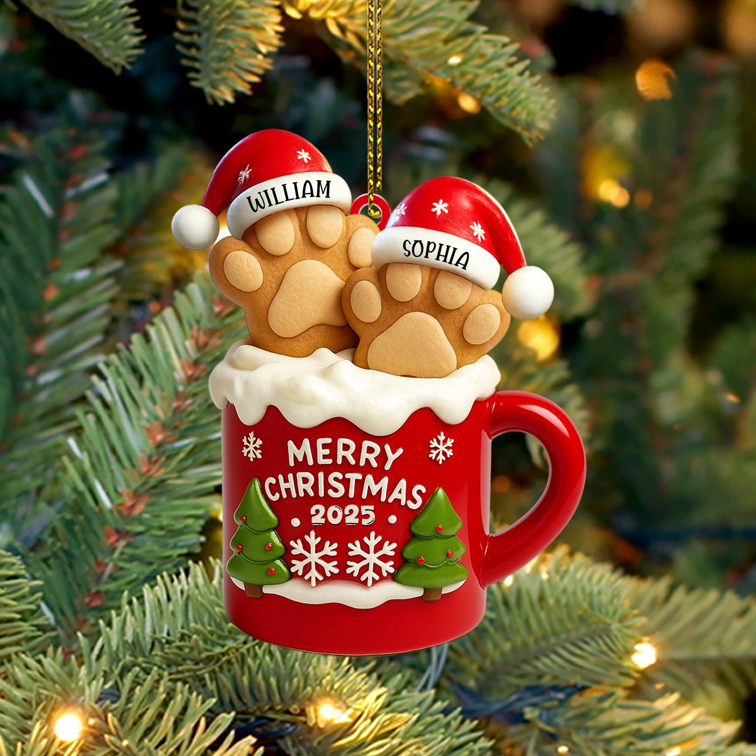 Custom Paw Christmas Ornament: Personalized acrylic pet memorial with festive design.