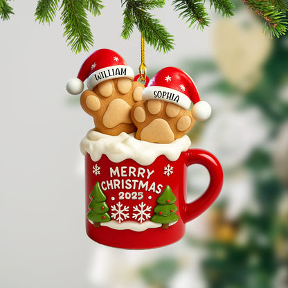 Custom Paw Christmas Ornament: Personalized acrylic pet memorial with festive design.