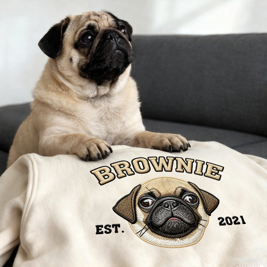 Custom pet photo embroidered crewneck sweatshirt.