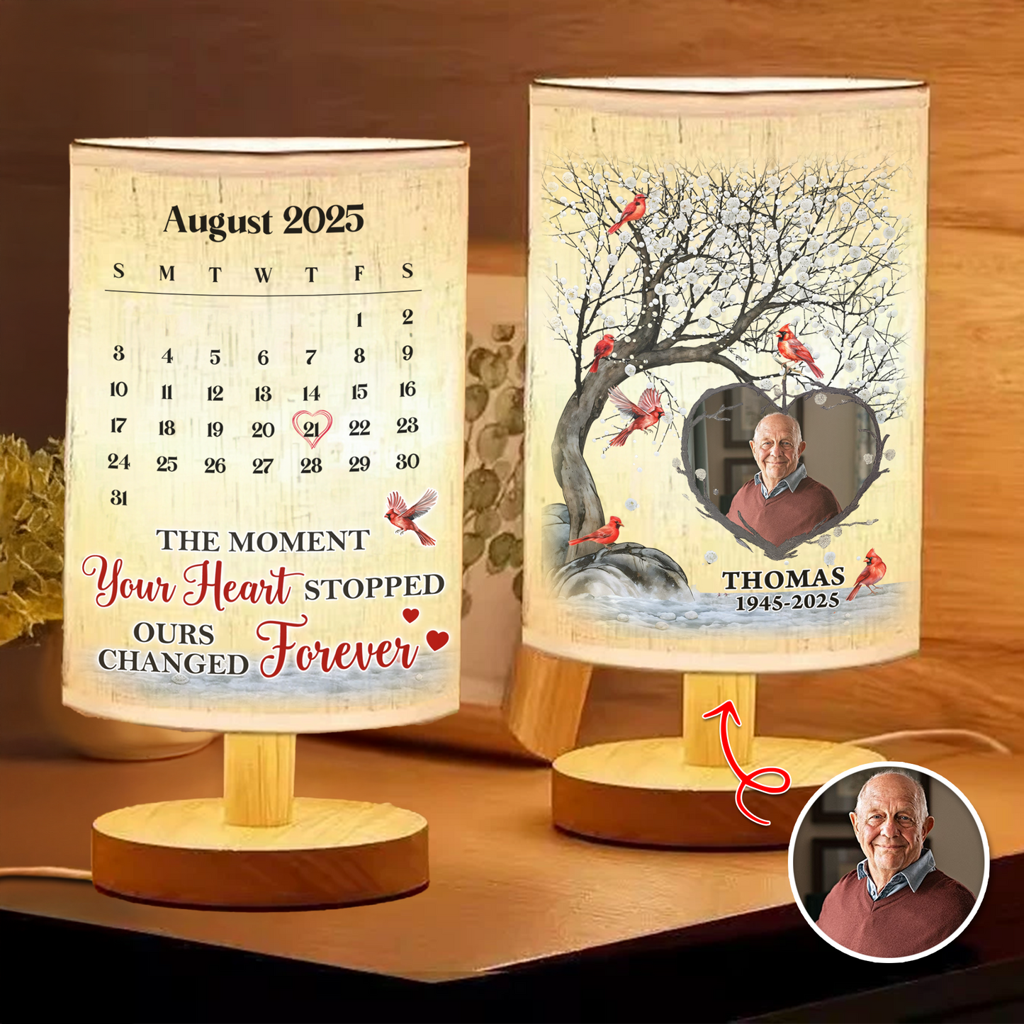 Personalized Fabric Lamp with Cardinal Photo Calendar - unique custom lamp.